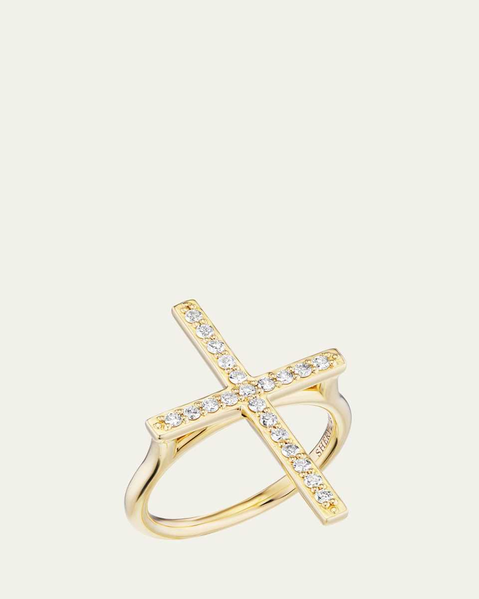 14K Yellow Gold Diamond Cross Statement Ring